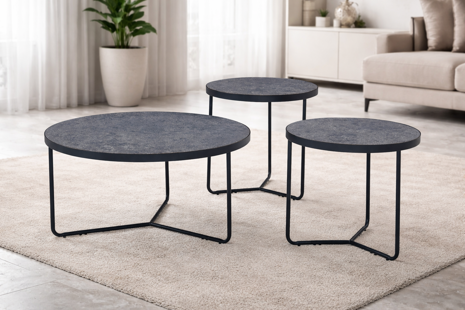 "Ariel" 3-Piece Round Nesting Coffee Table Set – Black Elegance ☕