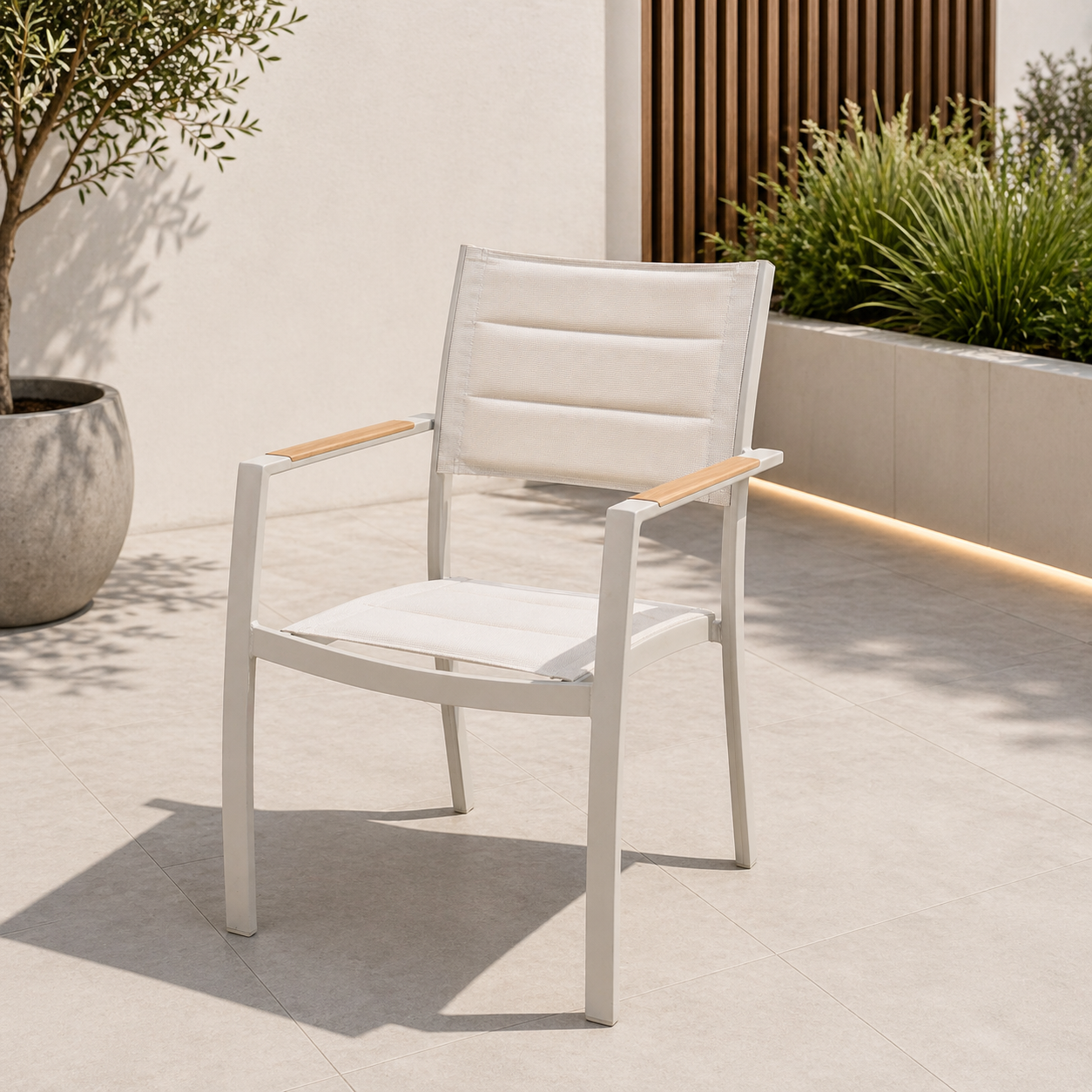 "Tenerife" Padded Dining Chair In Light Grey Aluminum