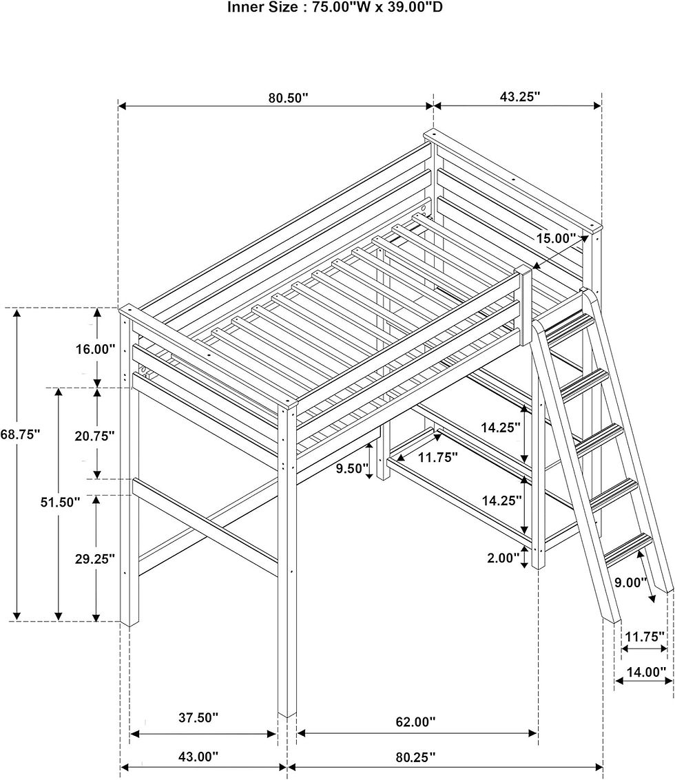 Miniatura: "Anita" Twin Loft Bed with Shelfs in Pine Wood