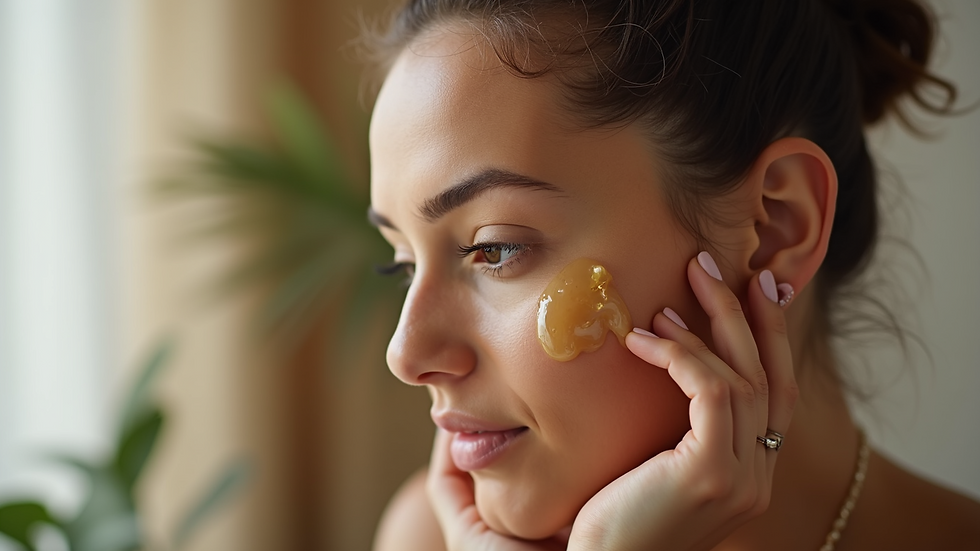 Close-up view of a person applying herbal hair oil to scalp