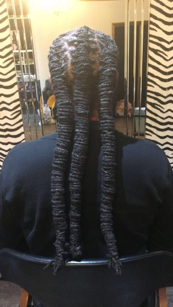 Loc Retwist with three basket weaves into barrel wrap.