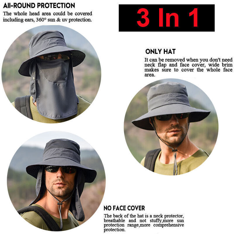 Thumbnail: Wide Brim Sun Hat UV Protection Bucket Cap For Hiking Camping Fishing Safari Men