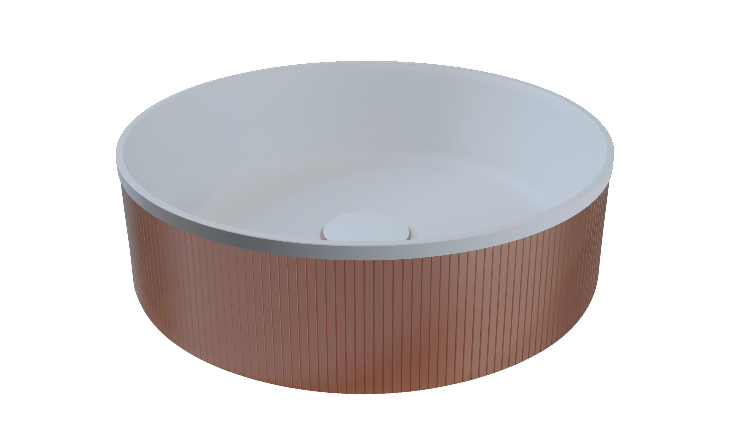 כיור נירוסטה מונח עגול קוטר 36  משולב קוריאן ונירוסטה פסים צבע רוז גולד מט