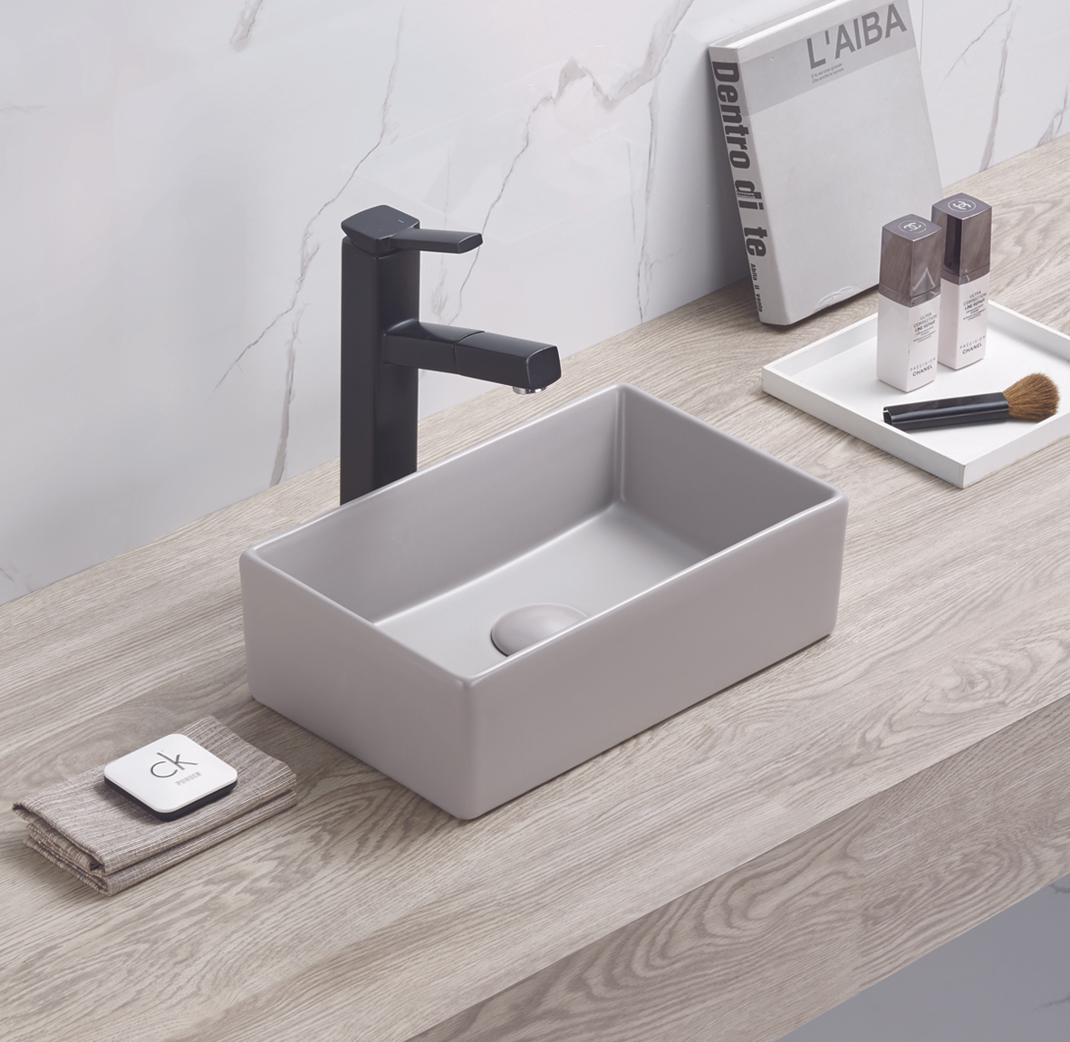 כיור חרס מונח מלבני גראז' מט דגם פרלה