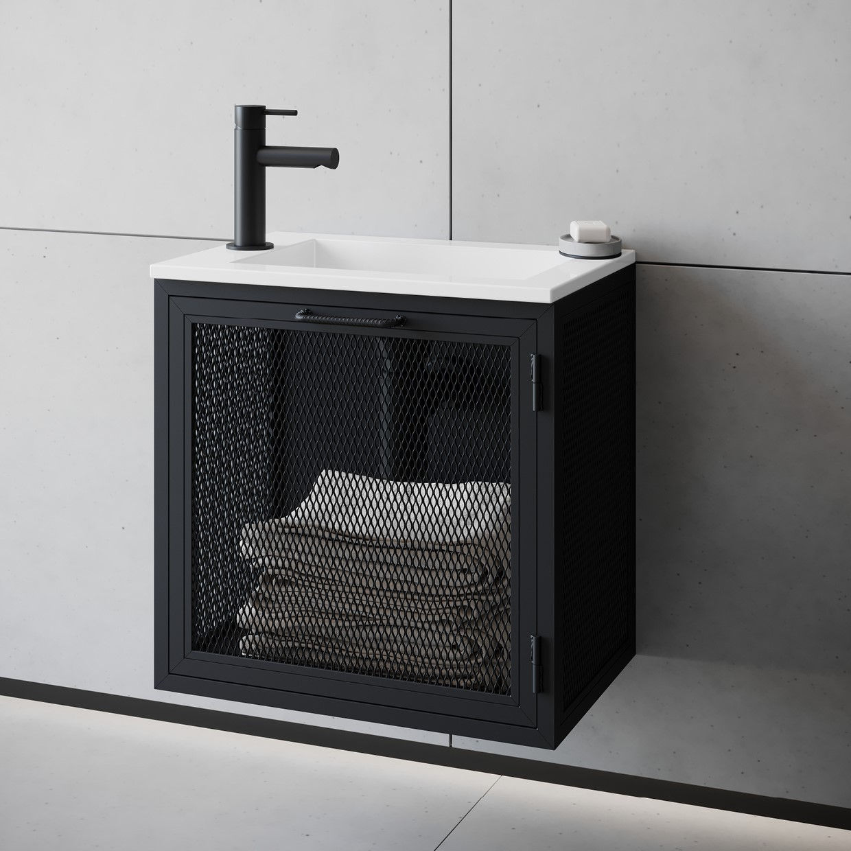 קונזולה דגם שירה בשילוב ארונית רשתות וכיור חרס אינטגרלי גודל 50/33