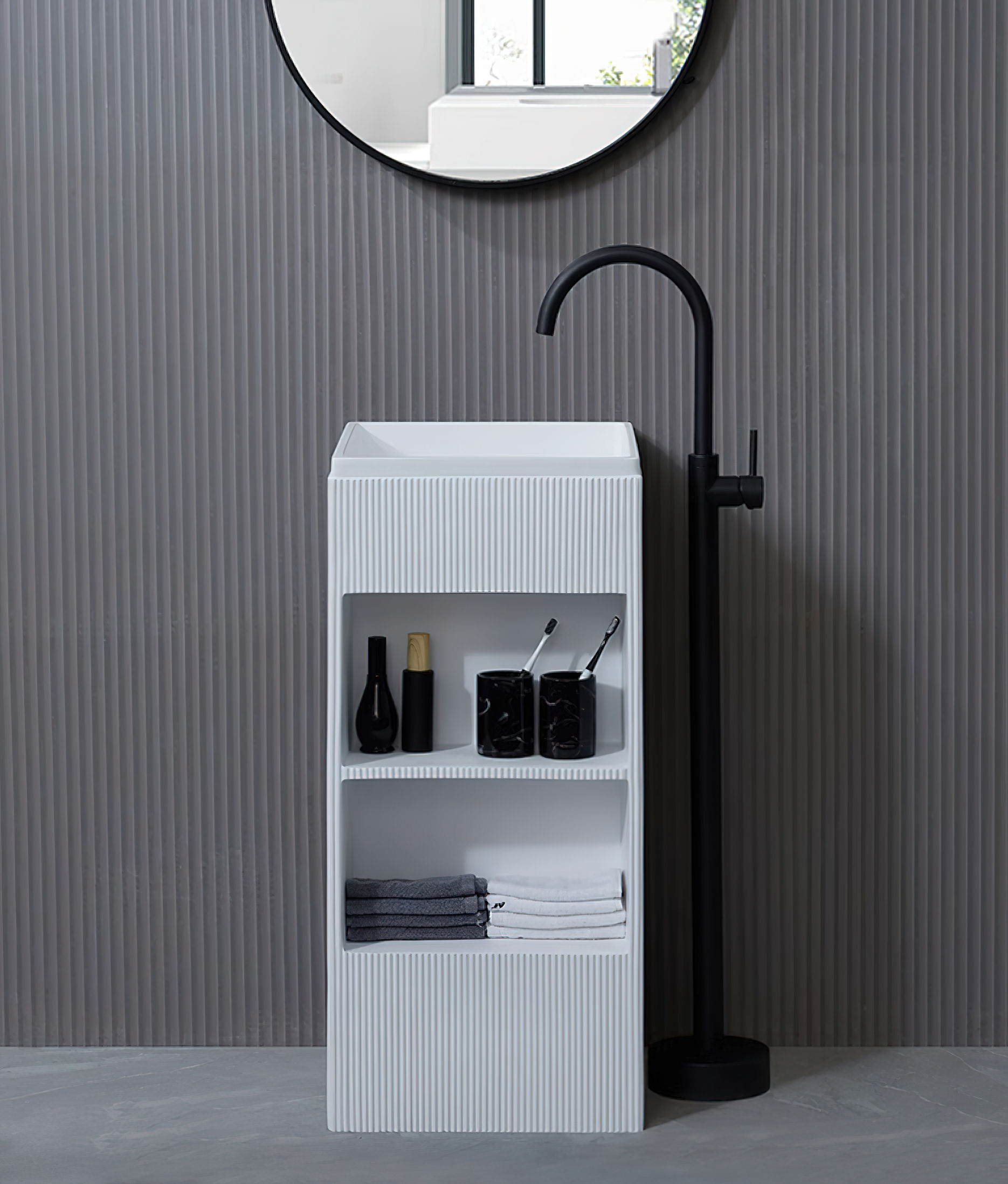 סאלי כיור ארטיפיקל סטון ריצפתי מרובע עם חירוץ ותאים פתוחים גודל 45/45  צבע לבן