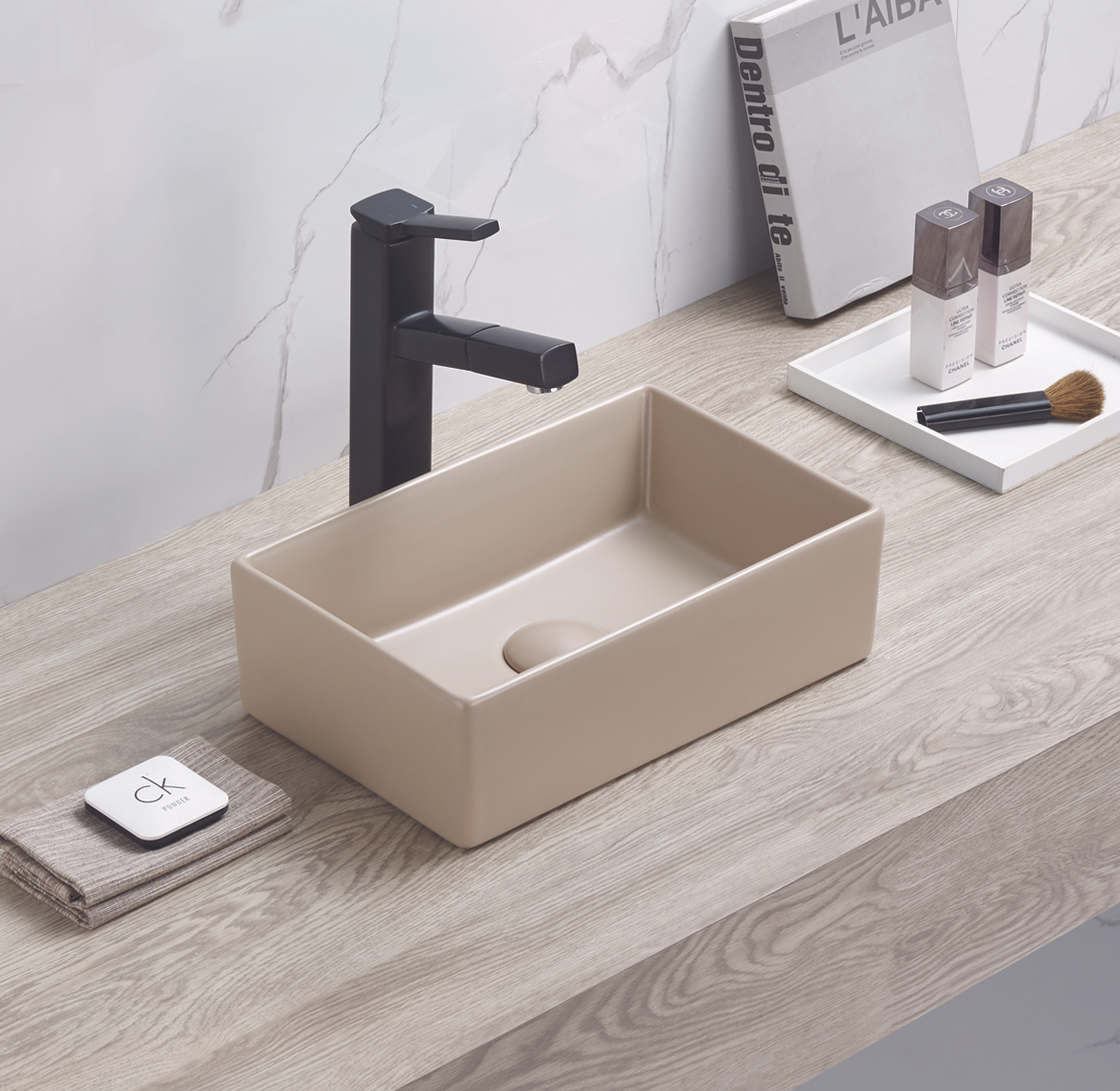 כיור חרס מונח מלבני קפוצ'ינו מט דגם פרלה