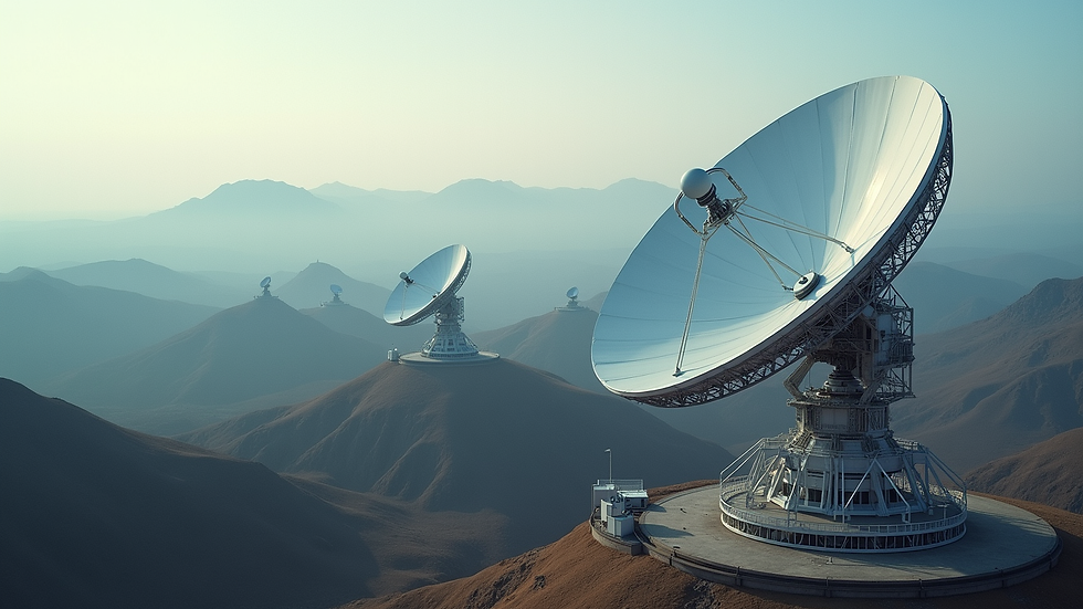 high angle view of satellite communication antenna array