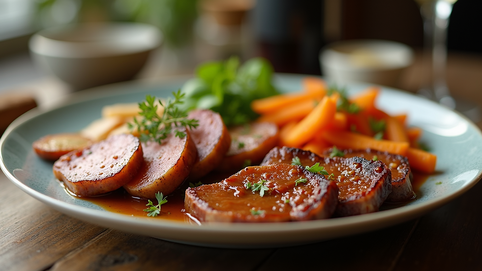 Close-up view of protein-rich foods on a dinner plate