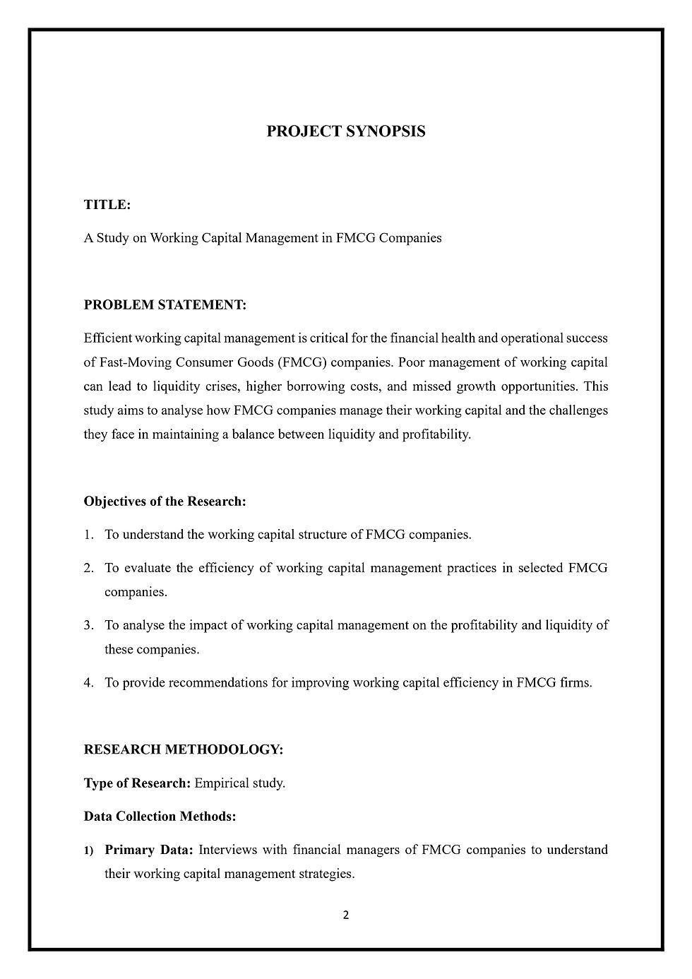 Synopsis for Jain University Project Report