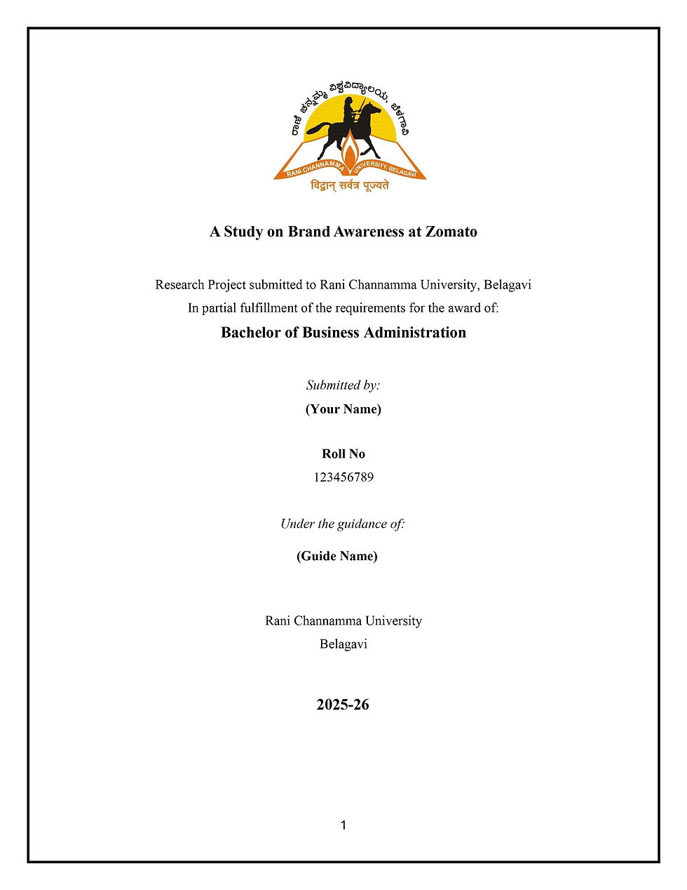 Rani Channamma University Research Project Title Page