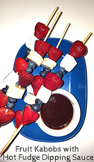 Red,White and Blue Fruit Kabobs with Hot Fudge Dipping Sauce
