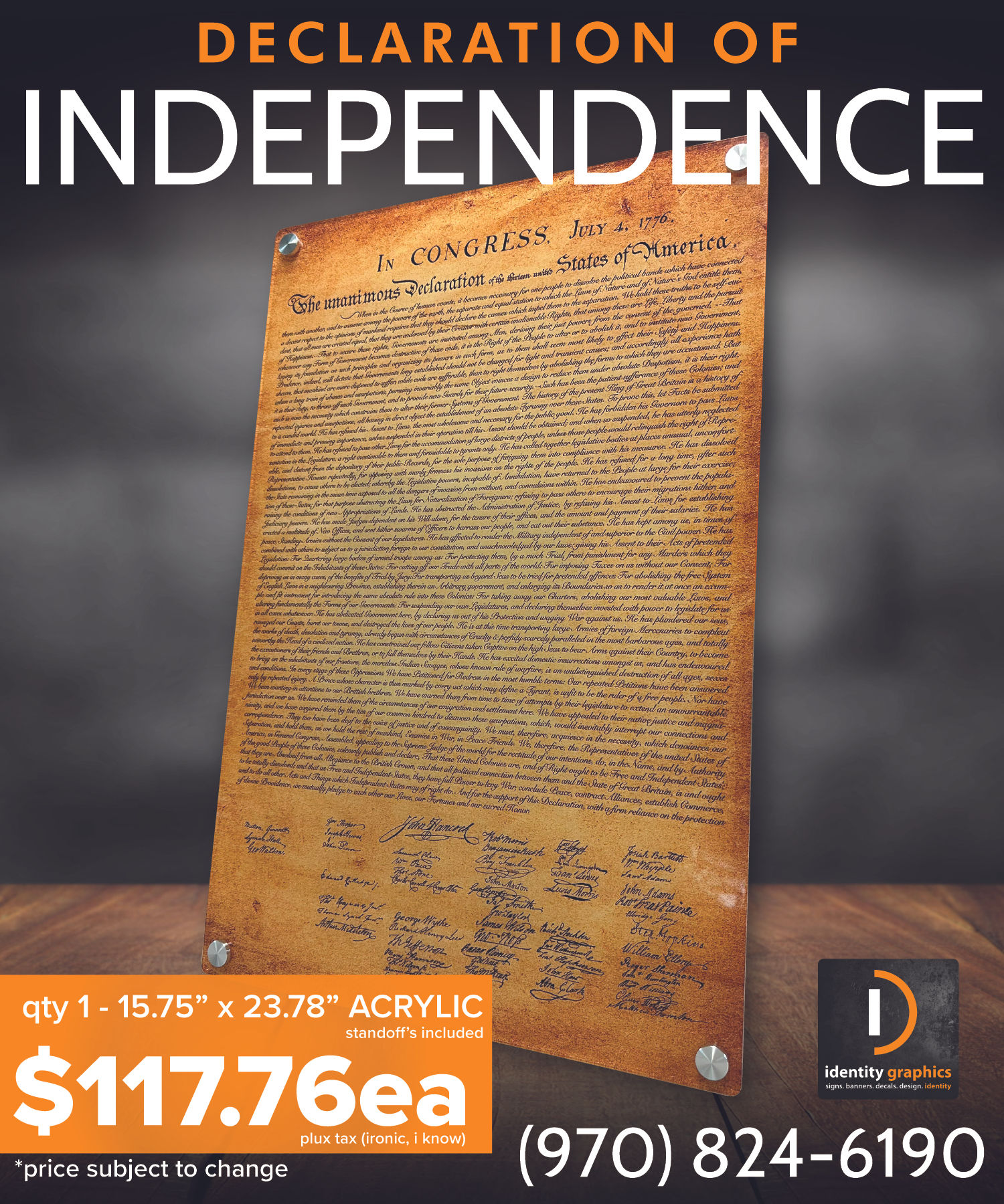 Declaration of Independence -3/16" Acrylic