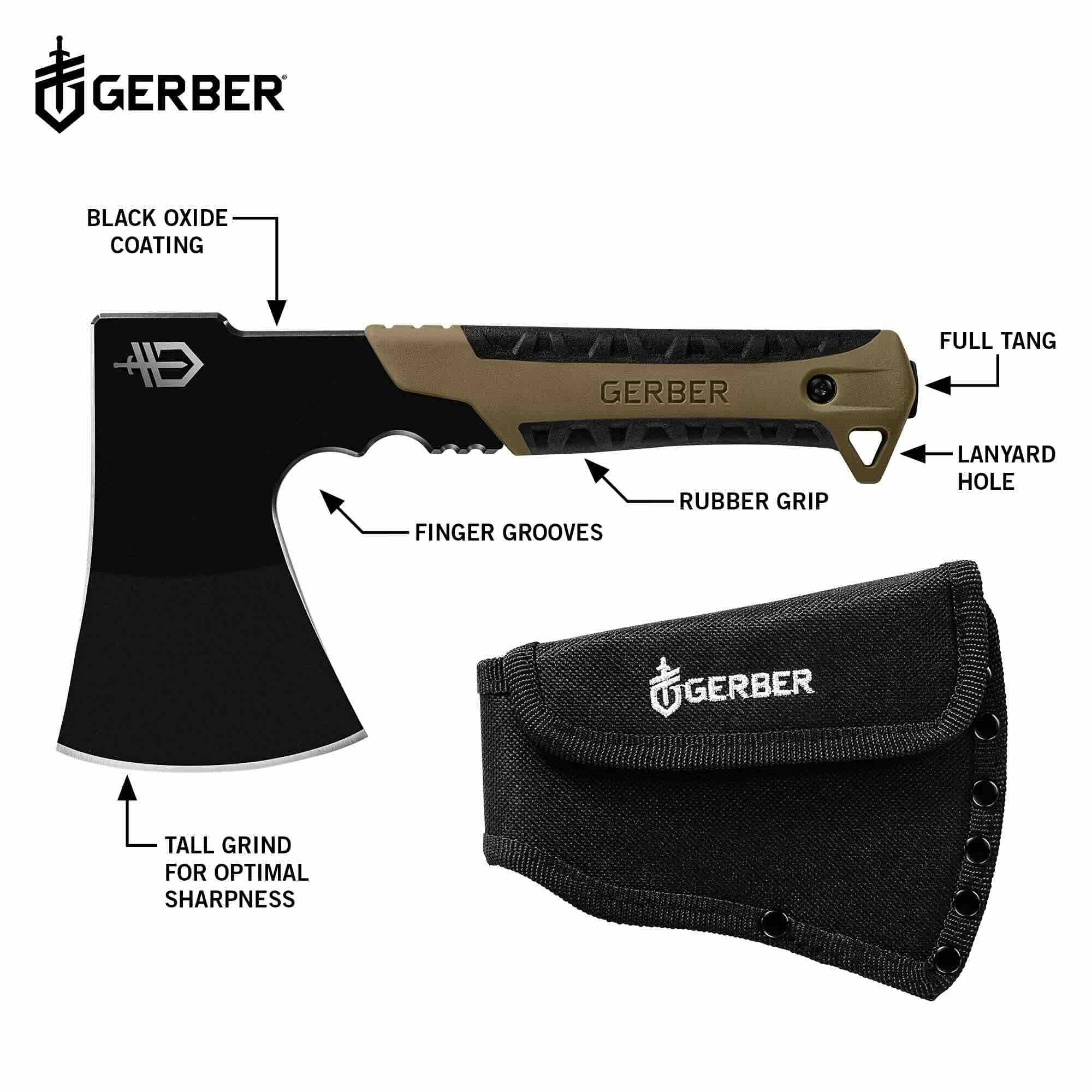 Gerber Pack Hatchet & Sheath, Mini Axe for Camping, 3.5" Blade,Coyote Brown