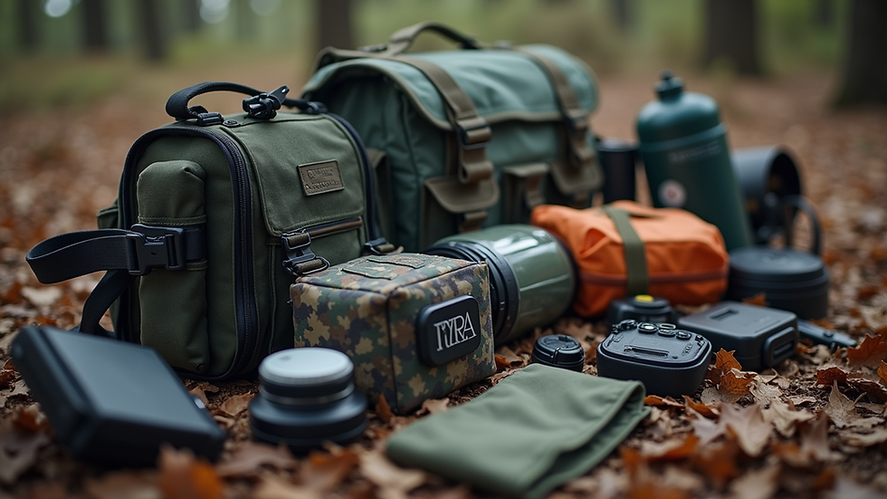 Eye-level view of a well-organized survival gear kit