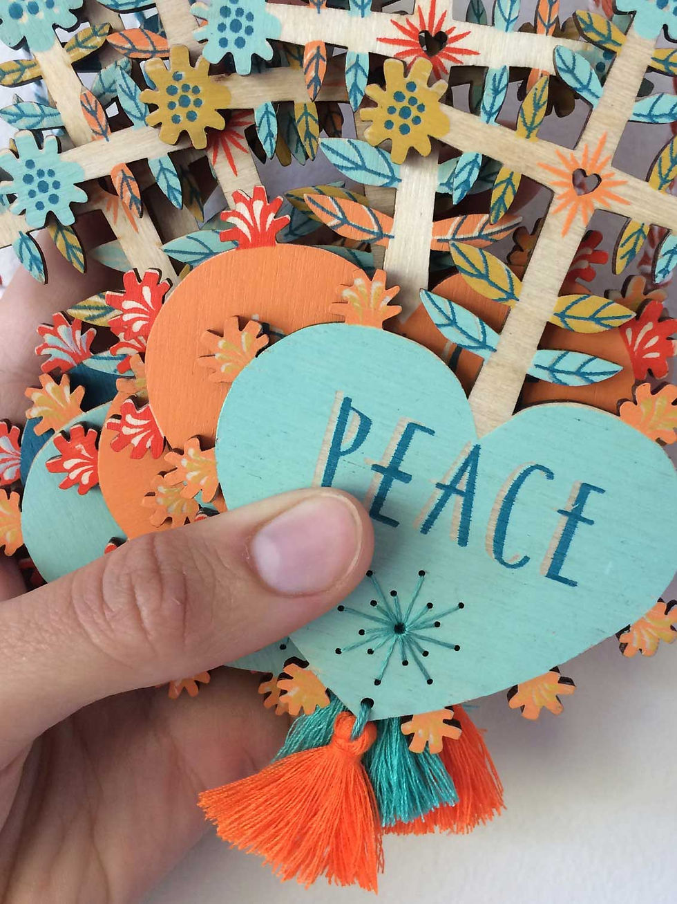 Thumbnail: Peace Milagro, Colourful Hand Printed Embroidered Wall Charm