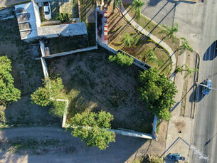 Imagen referencial aérea de un terreno vacío rodeado de calles, árboles y viviendas.