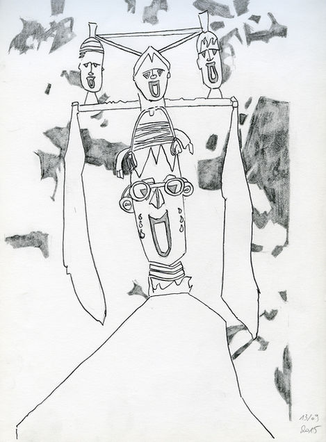 Pencil drawing of African mask abstracted background