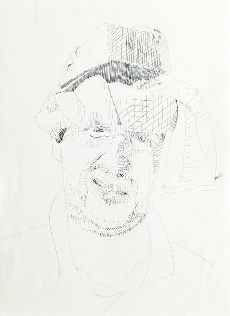 Pencil selfportrait scarf hat peculiar expression