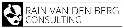 Rain VanDen Berg logo with an acorn with the branch of an oak tree inside