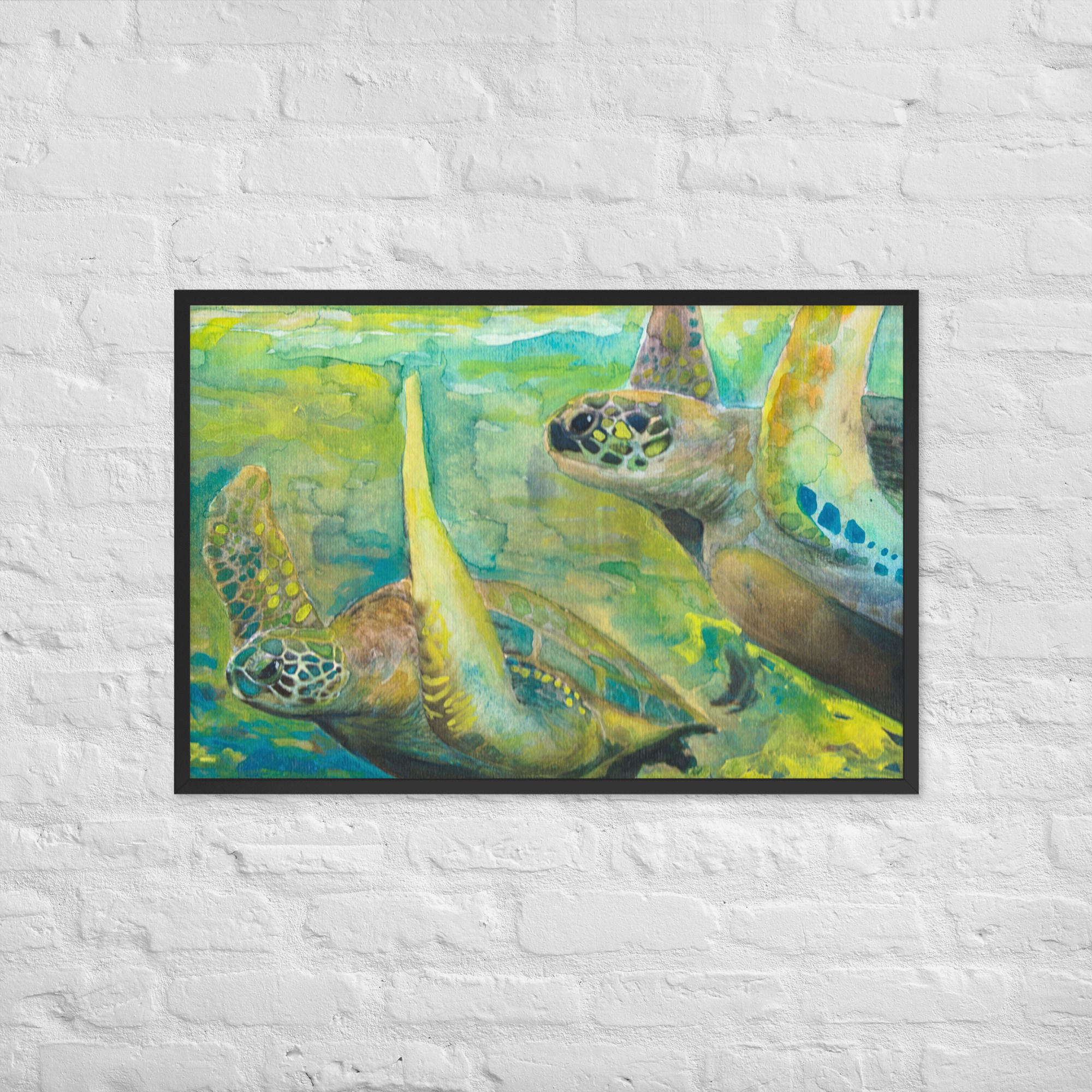 Framed Sea Turtle Wall Art, Pair of Sea Turtles Fine Art Print, Turtle Art
