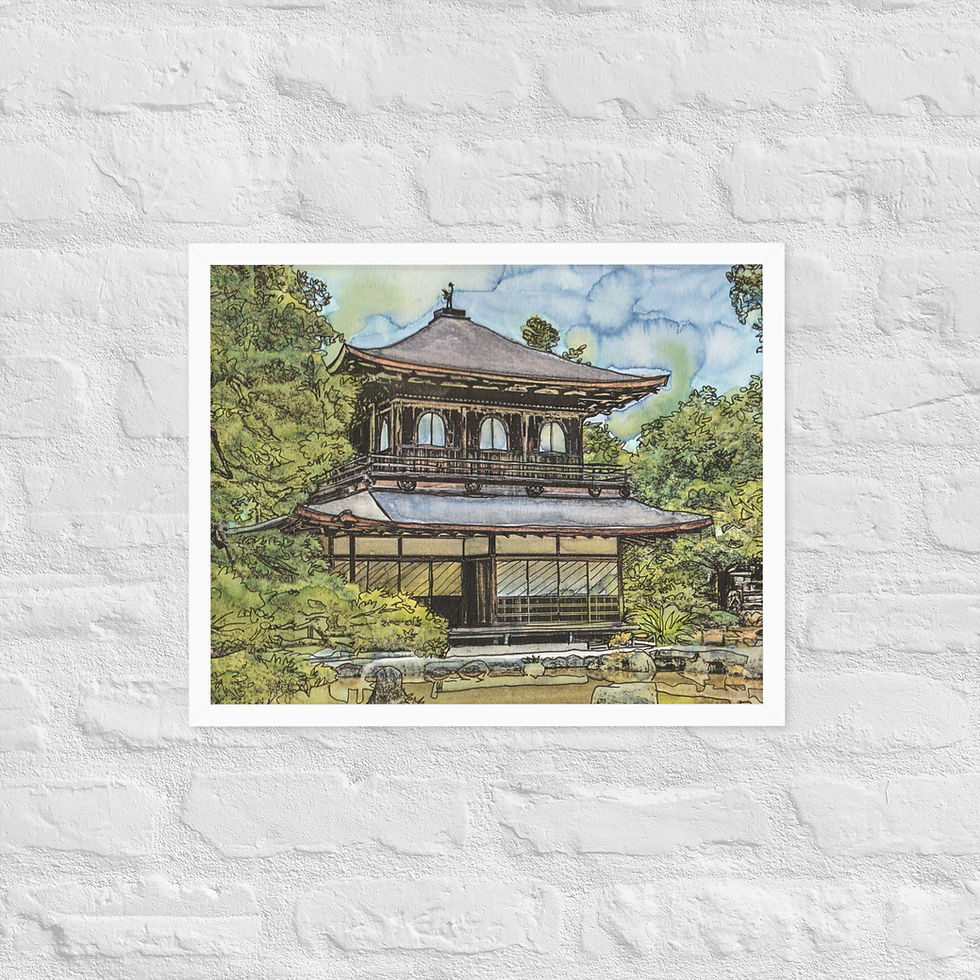 Thumbnail: Framed Fine Art Poster Temple In The Woods, Art Reproduction In Frame