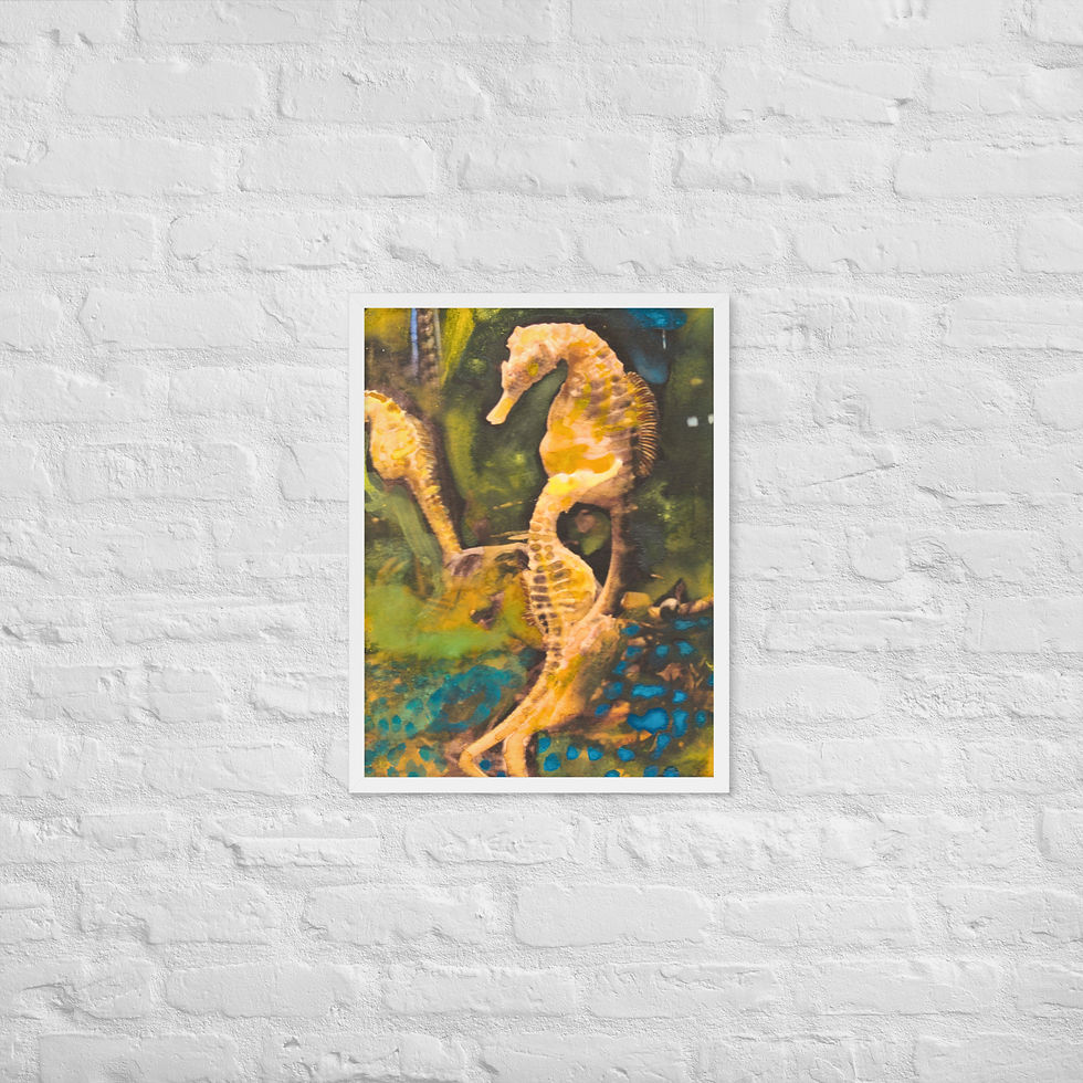 Thumbnail: Framed Wall Art, Sea Horse Trio Fine Art Print, Fish Art, Nautical Artwork
