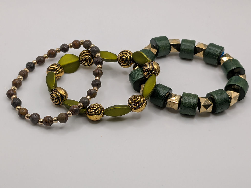 Thumbnail: Green Beaded Bracelets for Women Jewelry Boho Beaded 3 Stacked Set