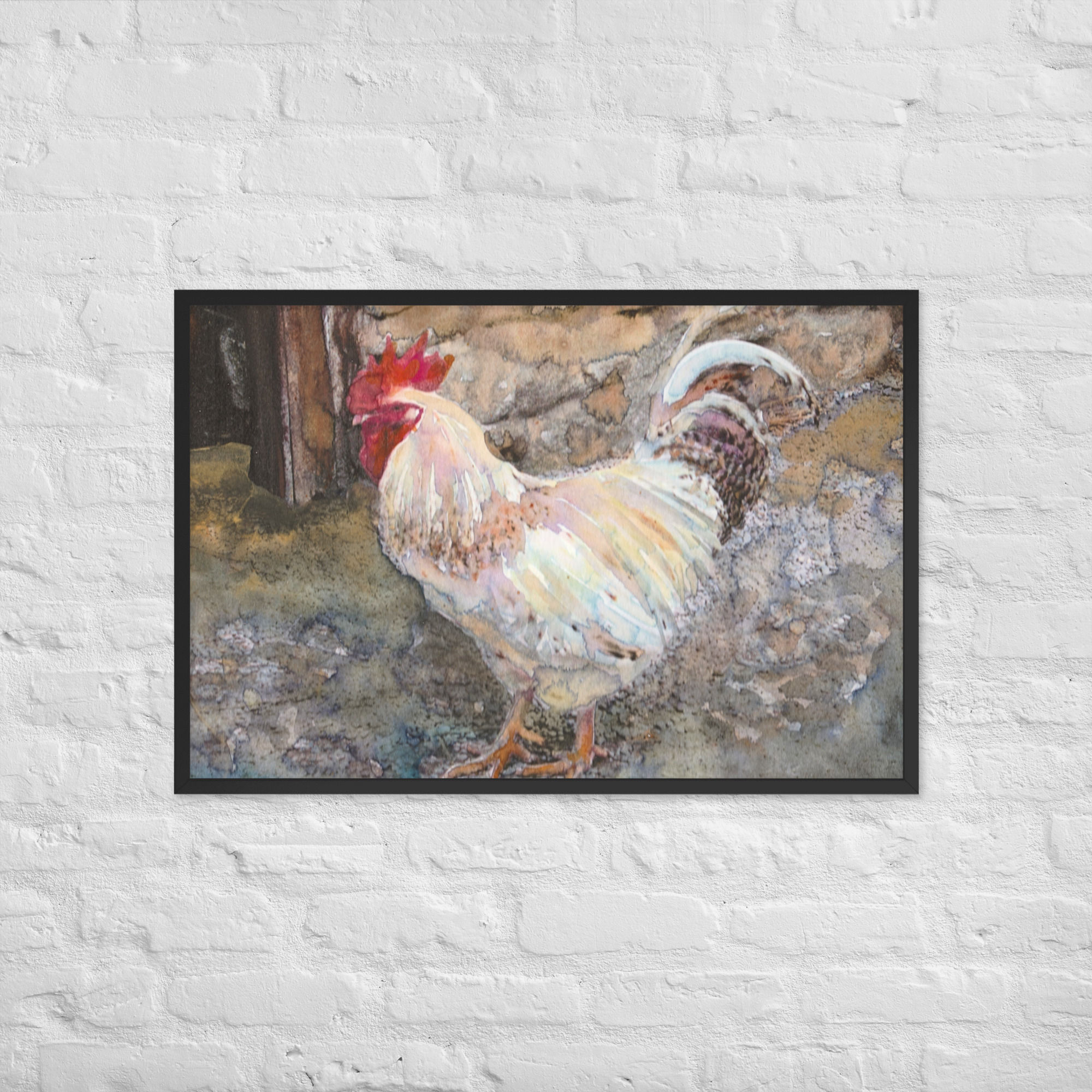 White Rooster Framed Fine Art Print, Farm Wall Art, Rustic Art