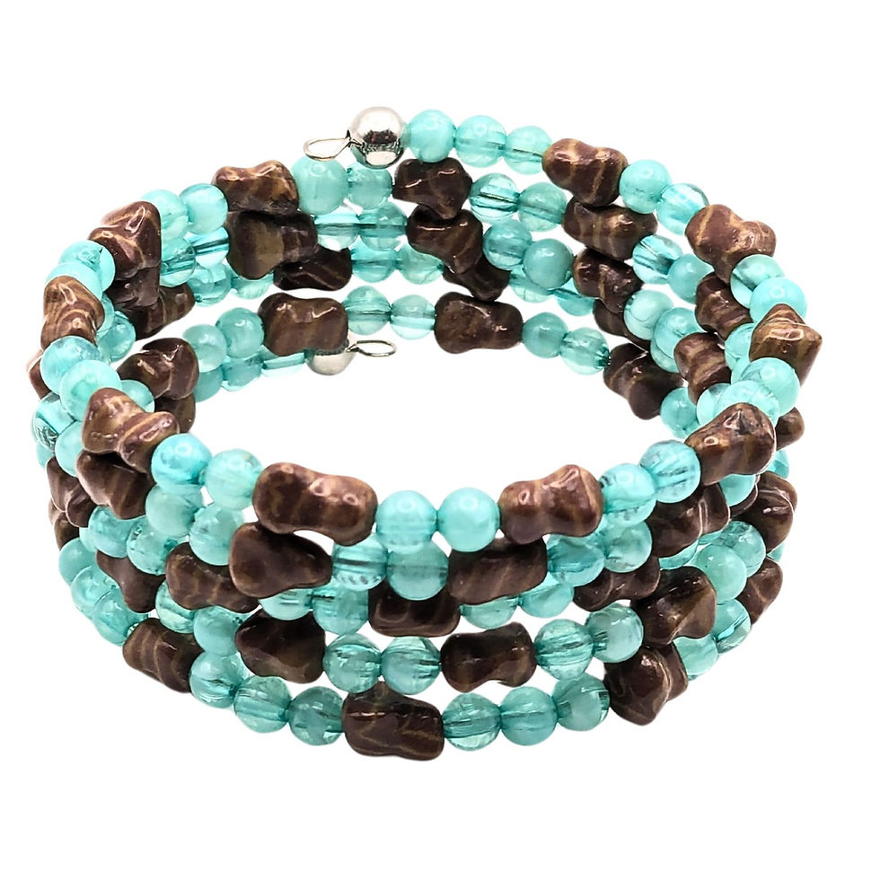 Thumbnail: Light Blue And Brown Beaded Cuff Bracelet
