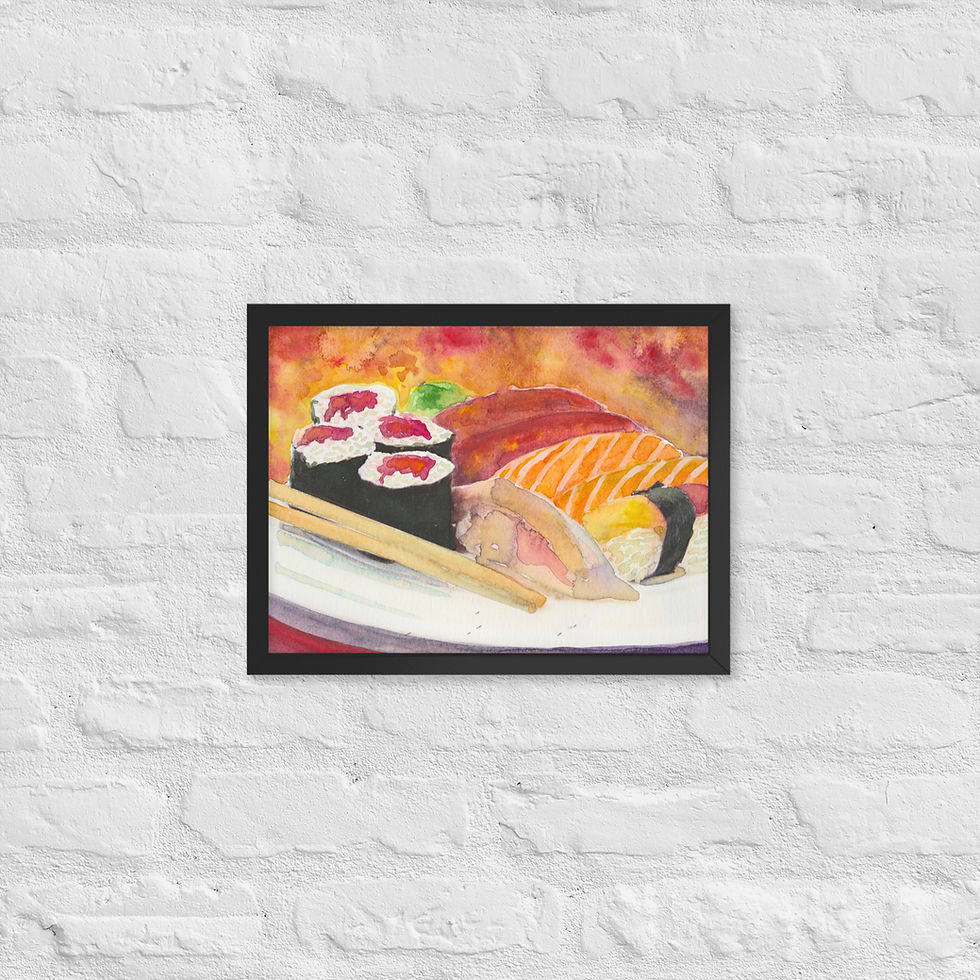 Thumbnail: Framed Fine Art Poster, Sushi Platter in Red, Wall Art, Food Art