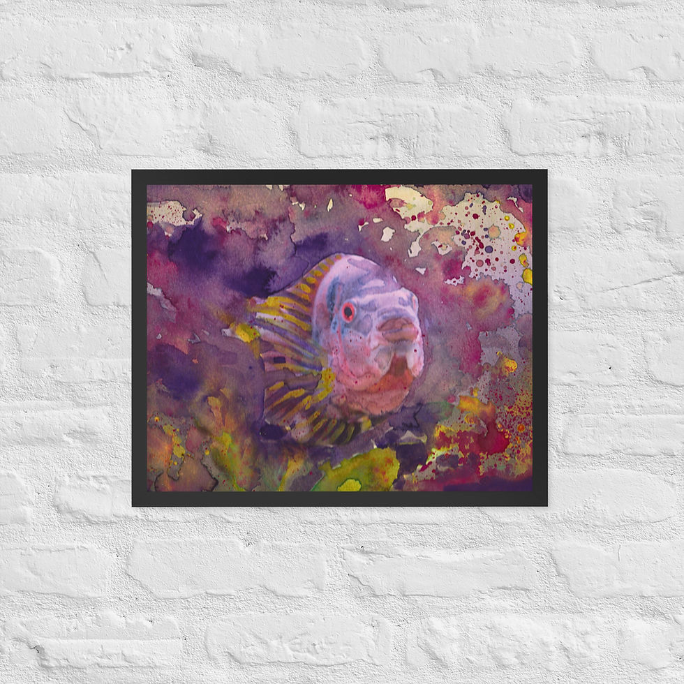 Thumbnail: Framed Fine Art Poster, Purple Tropical Fish Wall Art