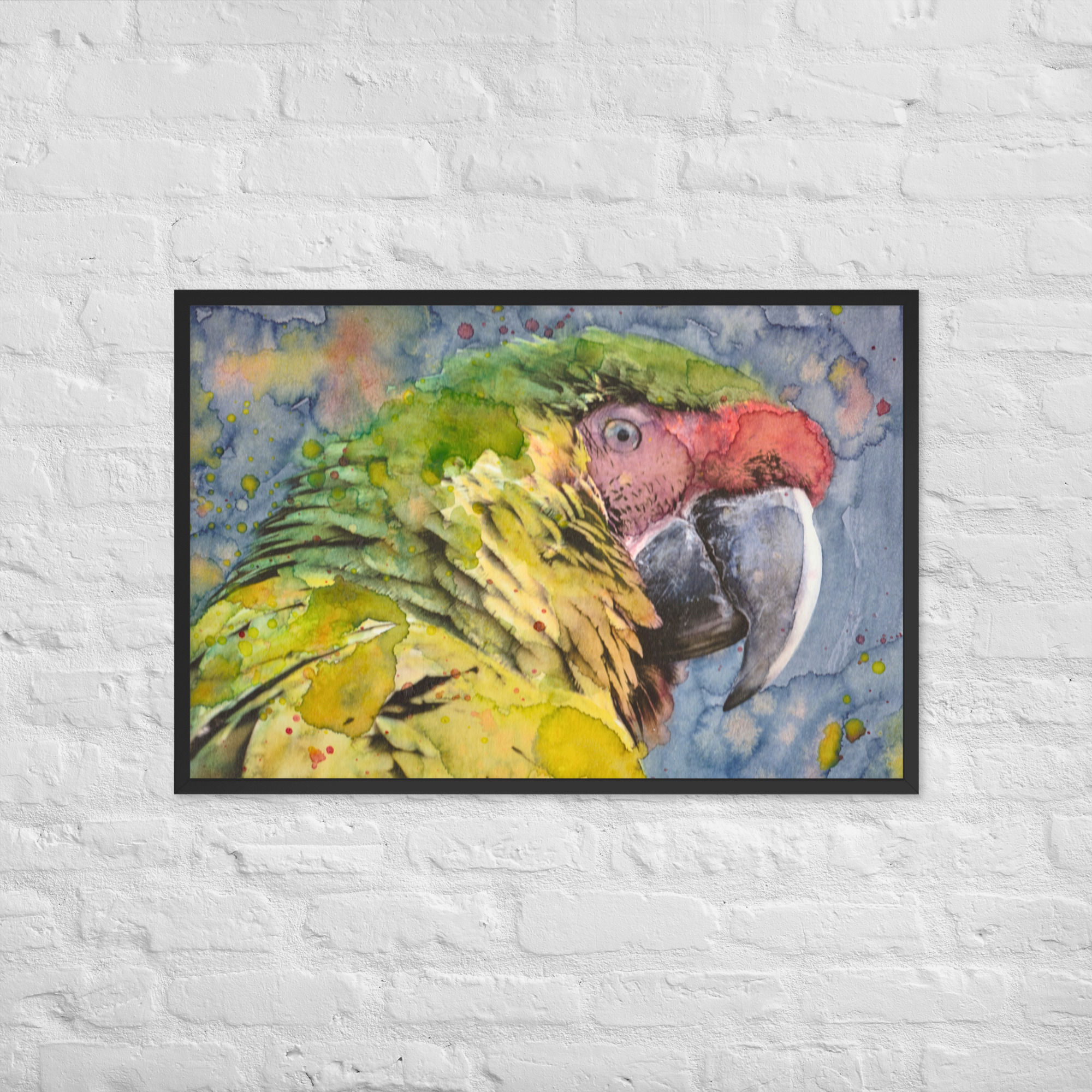 Green Parrot Portrait, Framed Wall Art, Tropical Bird Art Print