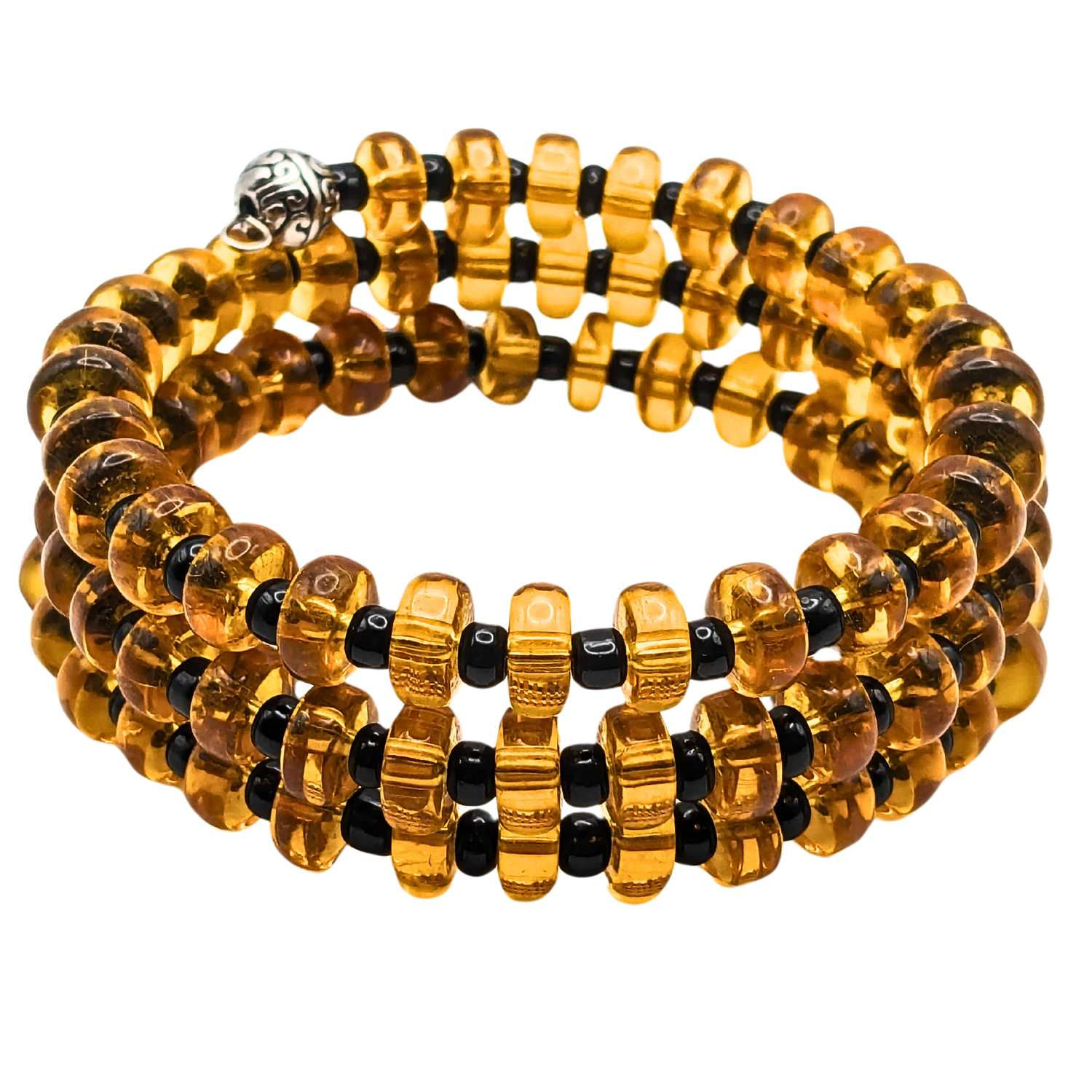 Black And Honey Beaded Cuff Bracelet