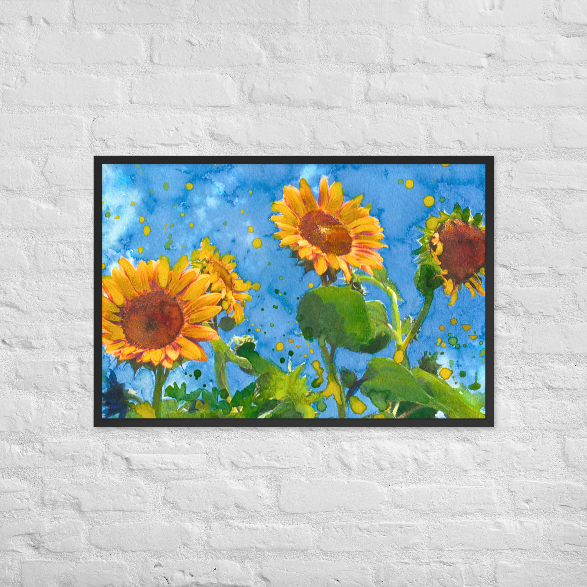 Framed Fine Art Print, Poster, Sunflowers in Bloom in the Late Summer