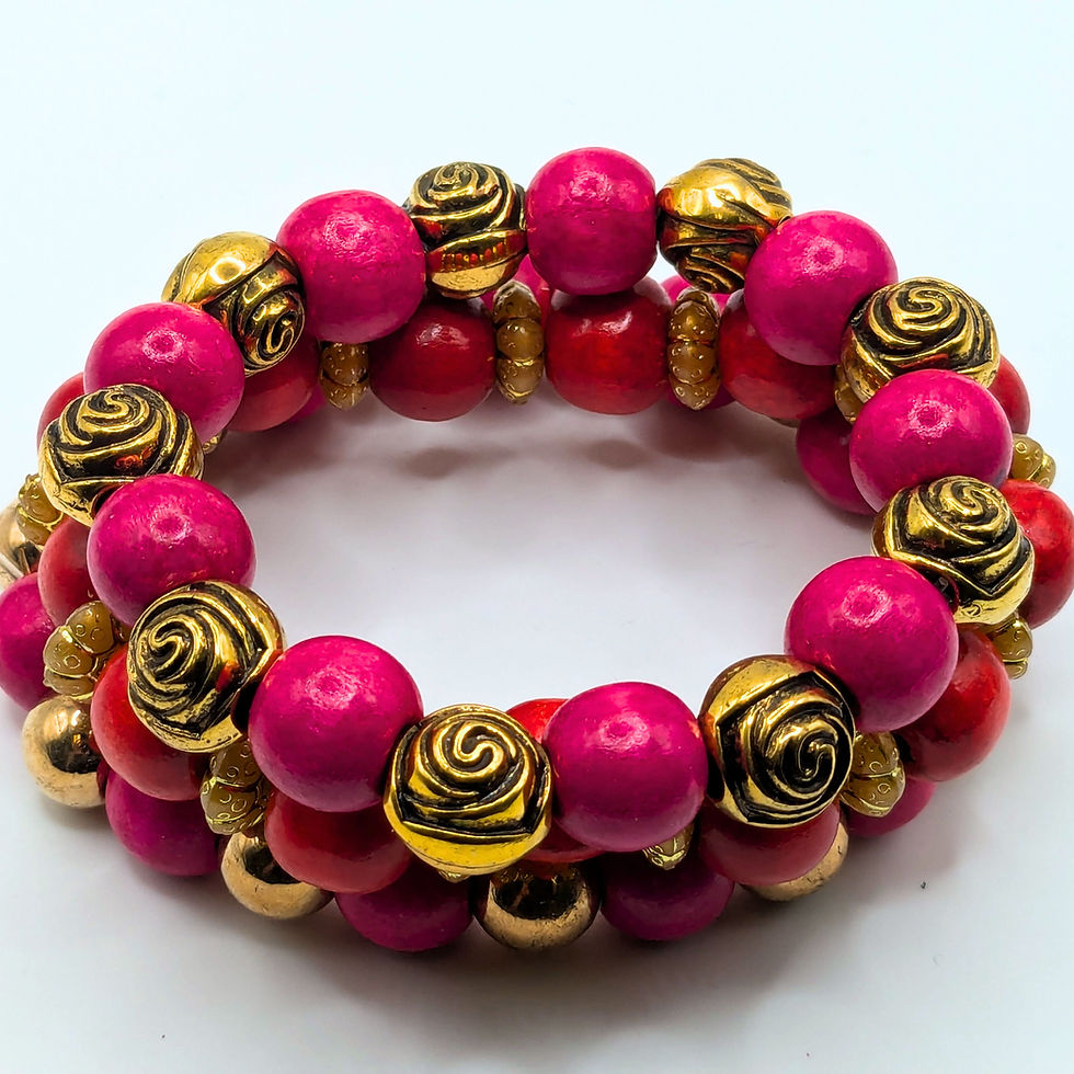 Thumbnail: Hot Pink Beaded Bracelets for Women Jewelry Boho Beaded 3 Stacked Set