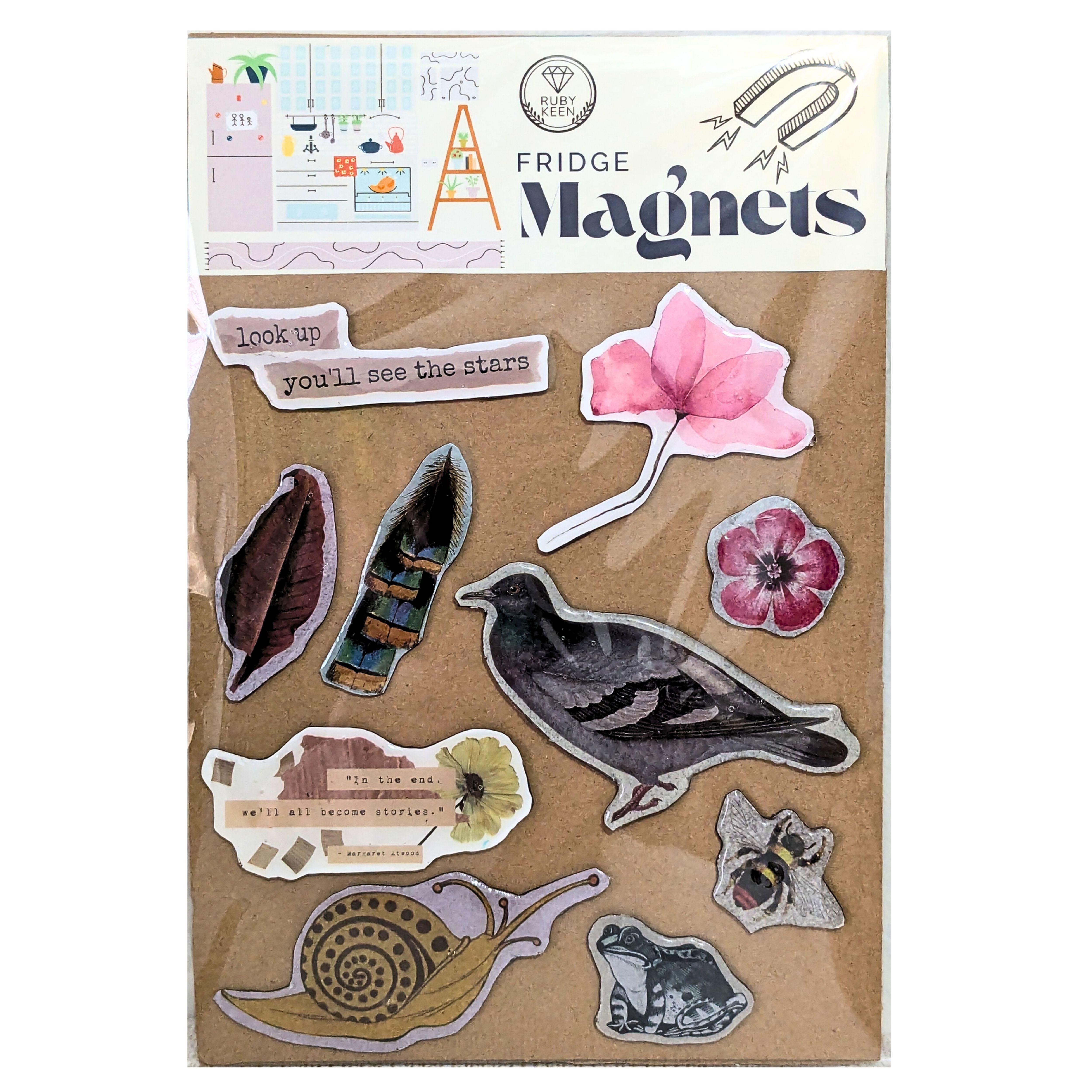 Nature Themed Fridge Magnets Kitchen Decor Flowers Magnets Snails, Birds