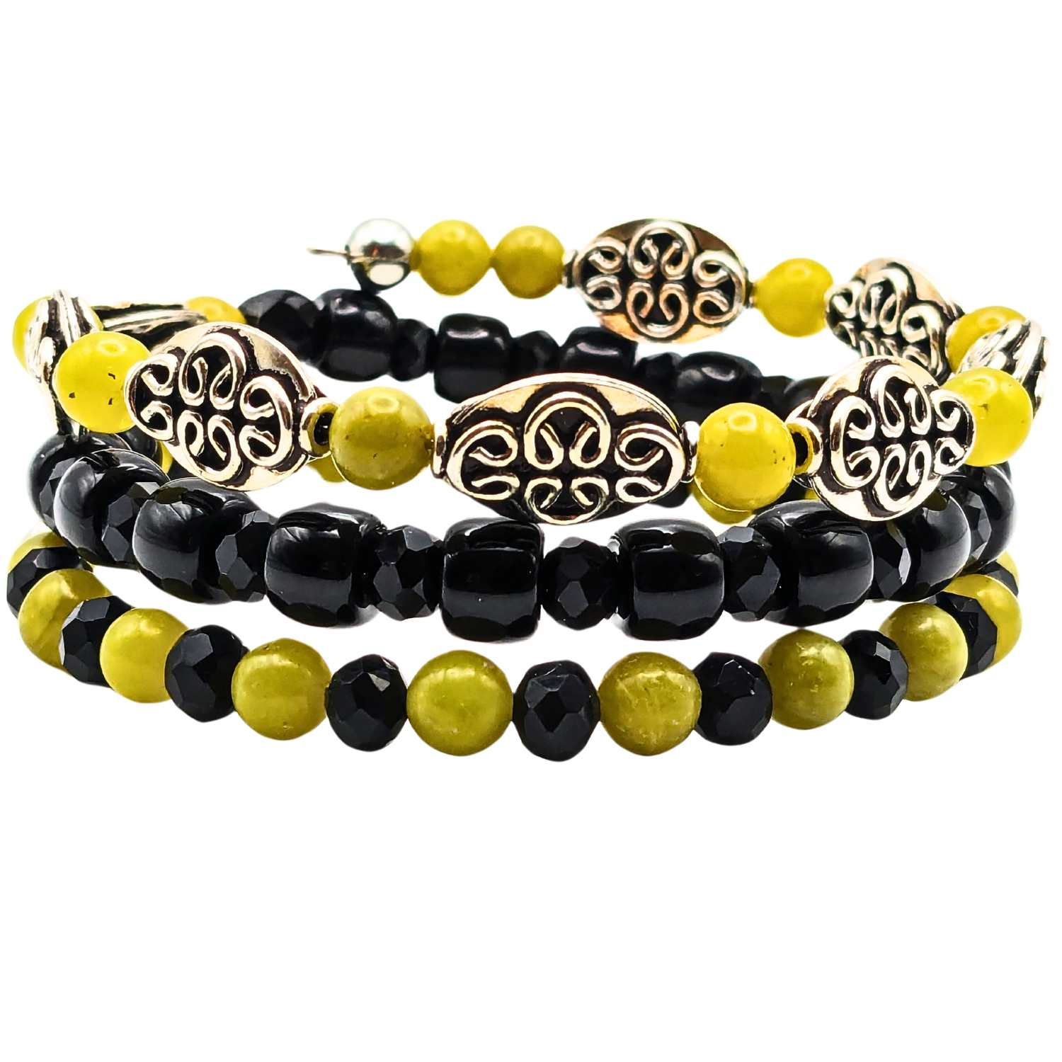 Light Olive Green And Black Stacked Bracelet