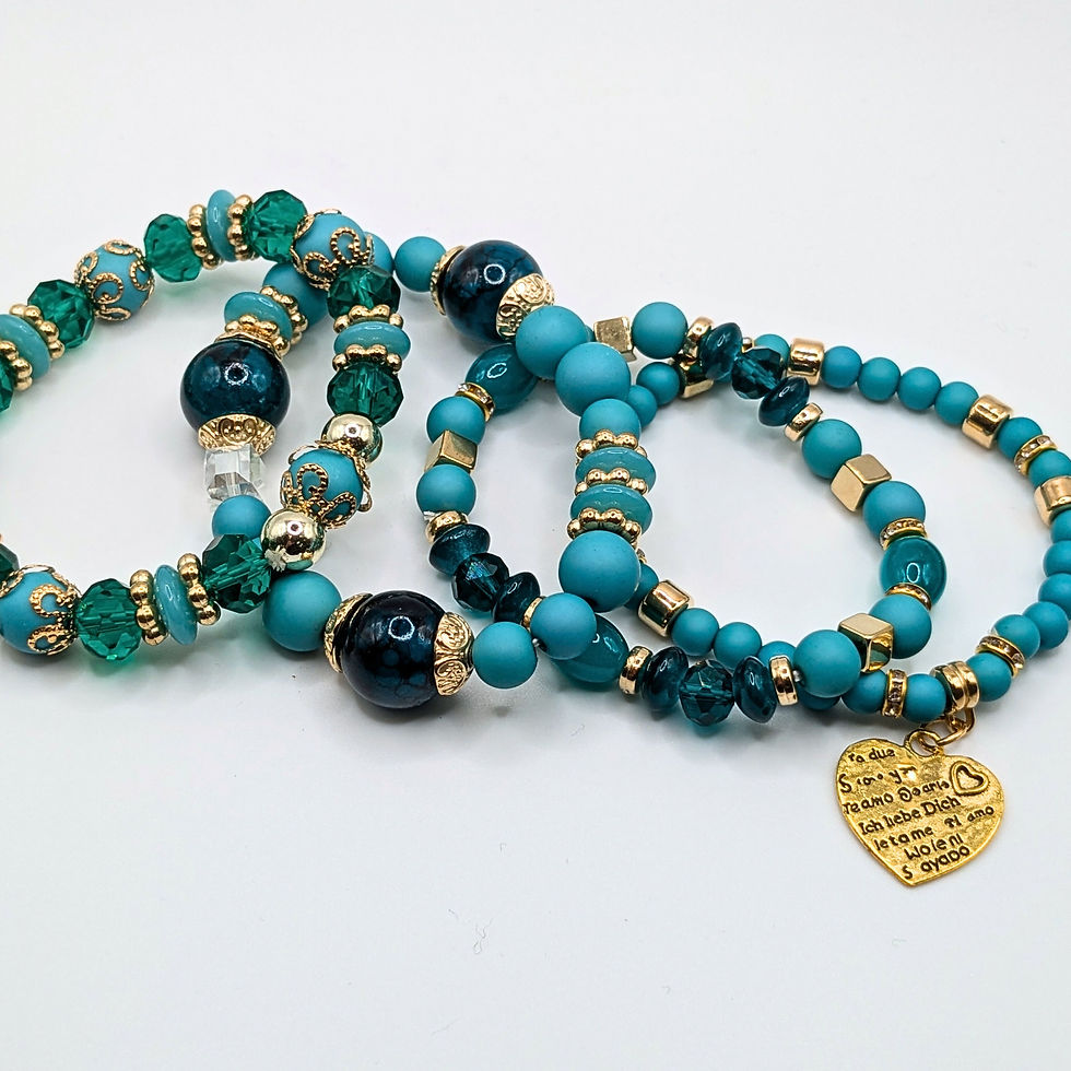 Thumbnail: Teal Beaded Bracelets for Women Jewelry Boho Beaded 4 Stacked Set