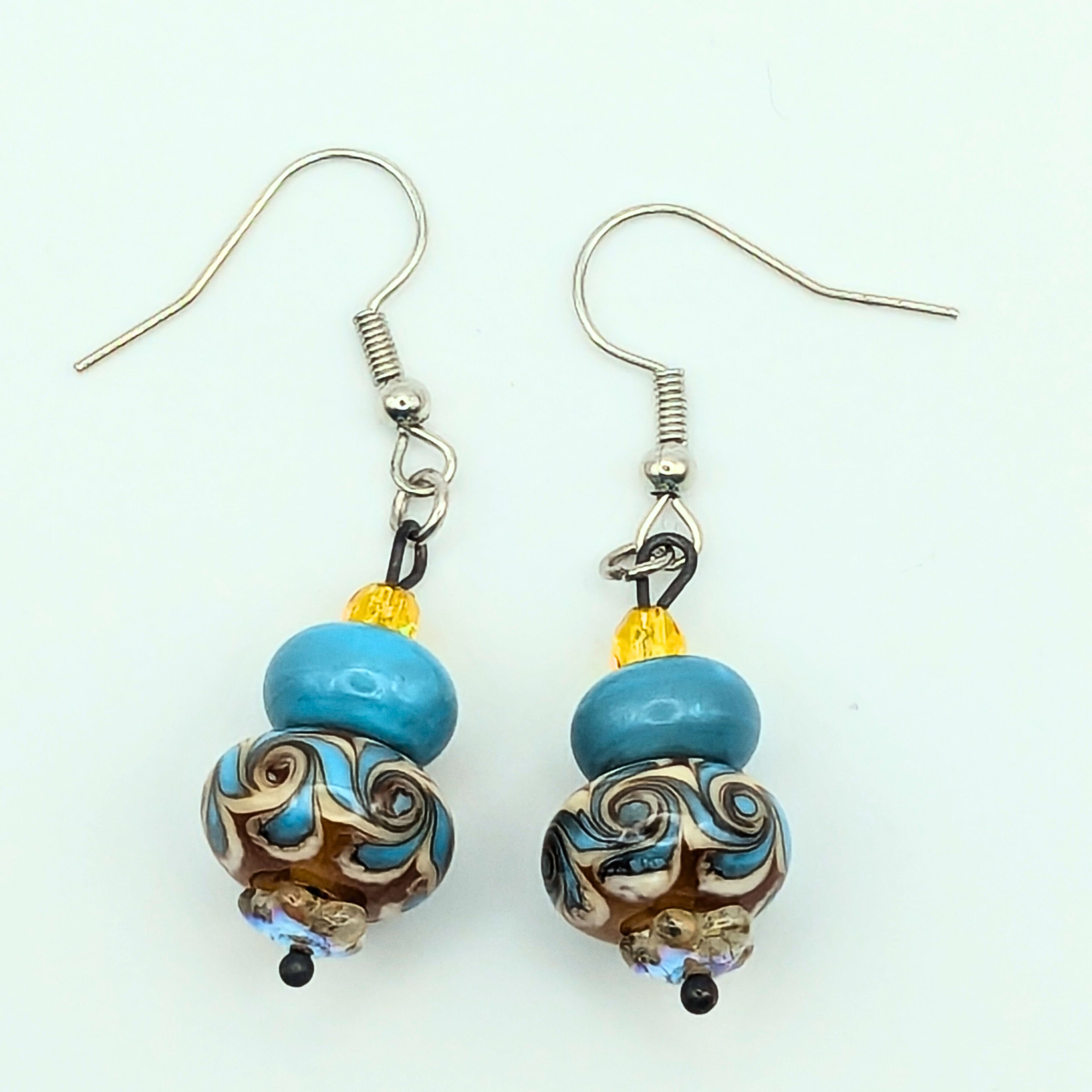 Light Blue And Yellow Swirl Dangle Earrings