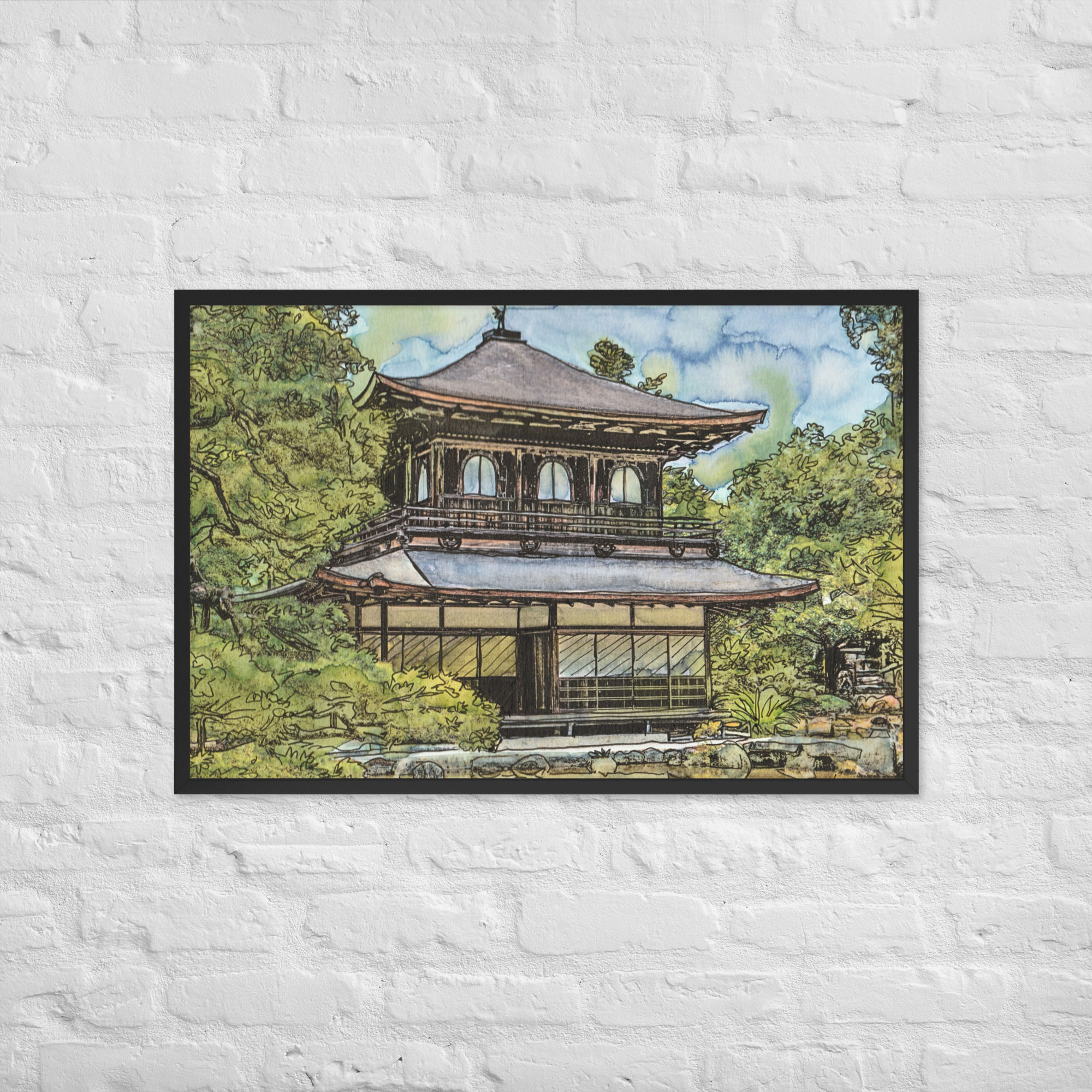 Framed Fine Art Poster Temple In The Woods, Art Reproduction In Frame