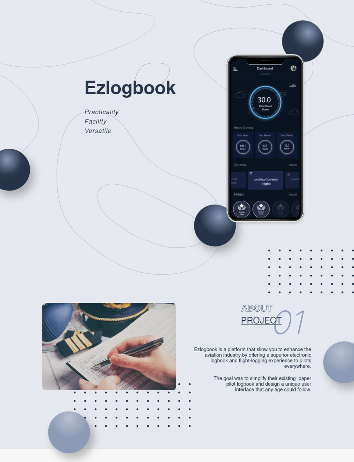 Ezlogbook mobile app interface for logging pilot flight hours.