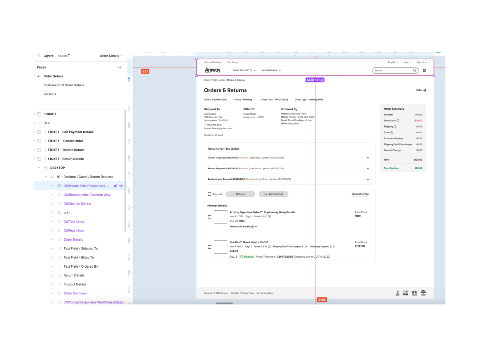 Organized component hierarchy for development handoff.