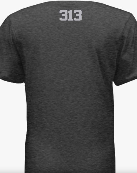 Thumbnail: Authentic Detroit New City Ladies Dark Heather Grey liquid silver T-shirt