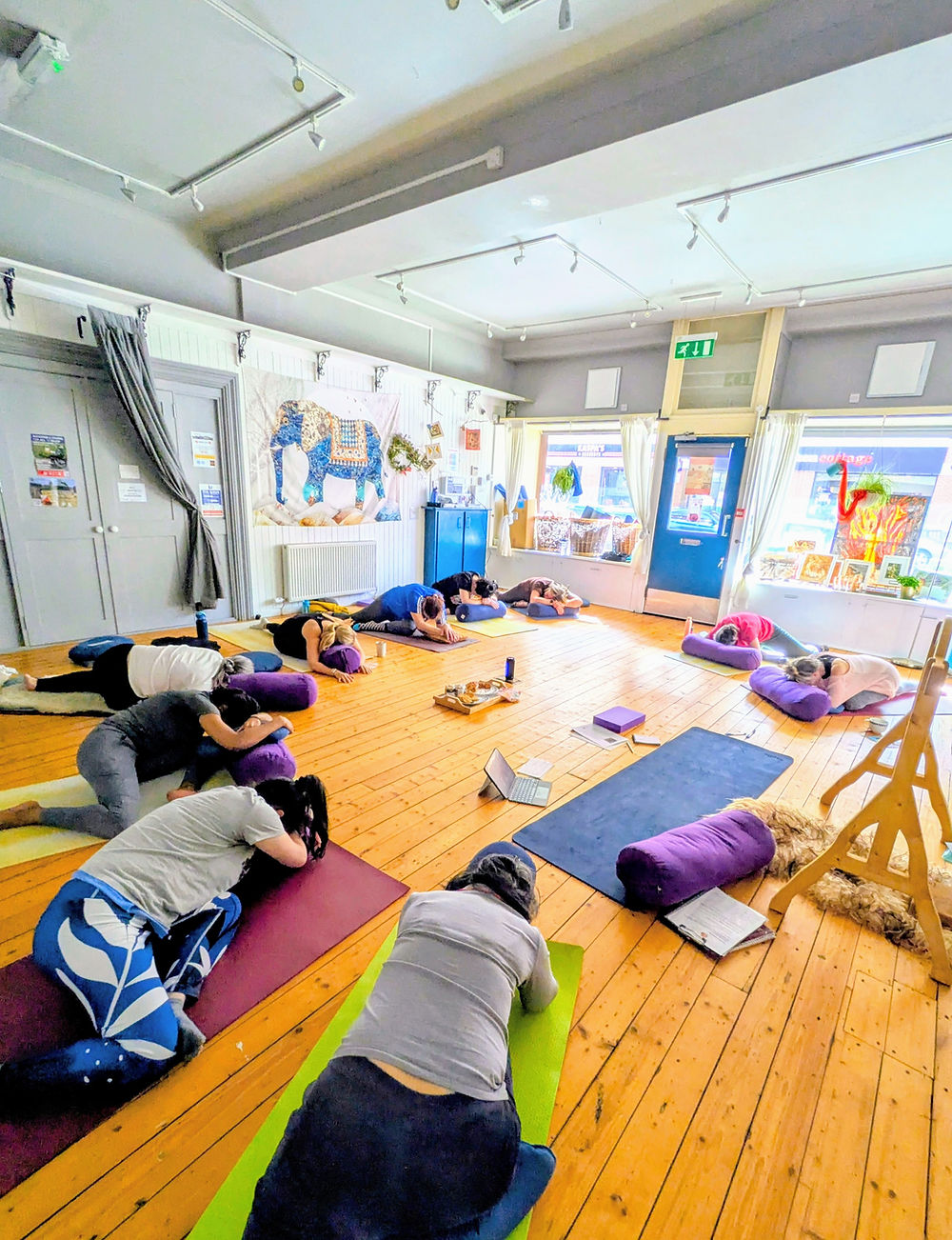 Students practicing yin yoga.