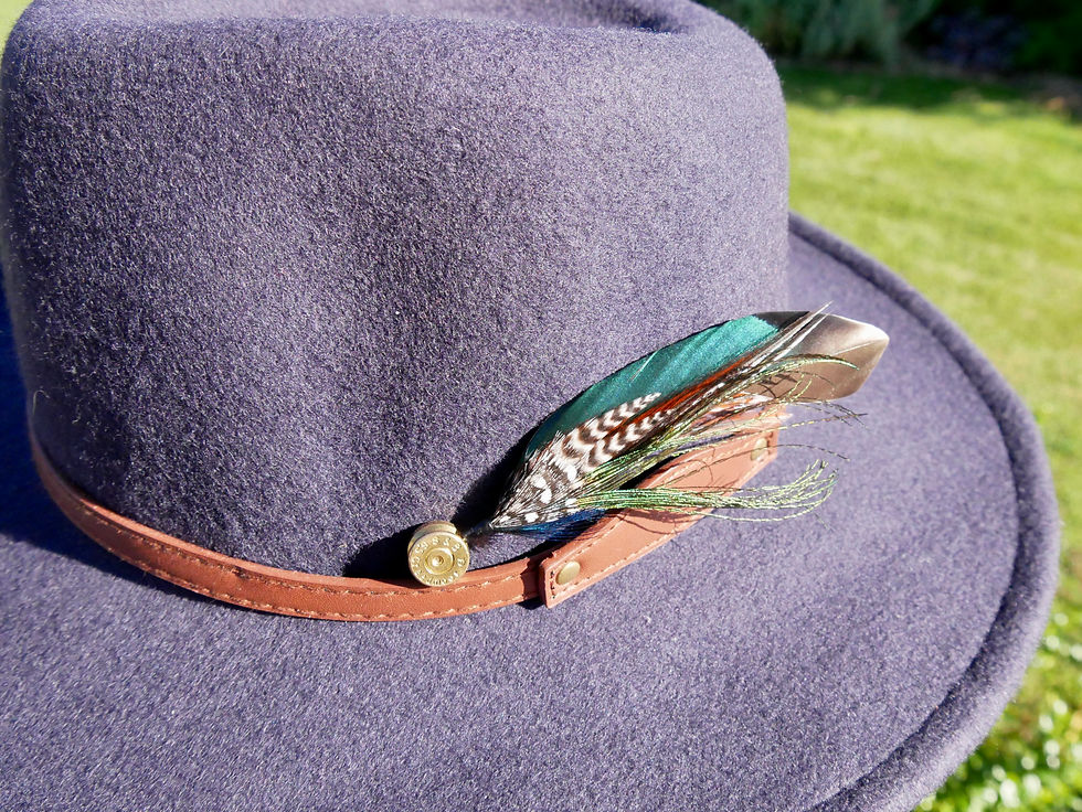 Green Mallard and Peacock Real Feather Hat Pin On Hat