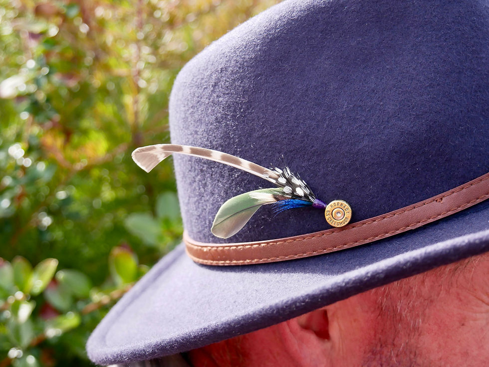 Splayed Pheasant and Parrot Hat Pin On Hat