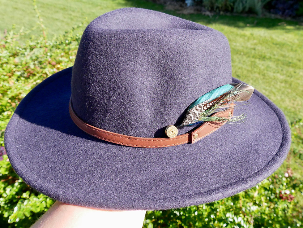 Thumbnail: Green Mallard and Peacock Real Feather Hat Pin On Hat