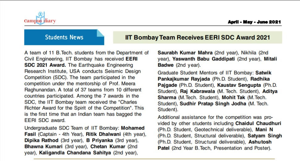 Team IITB features in Campus Diary