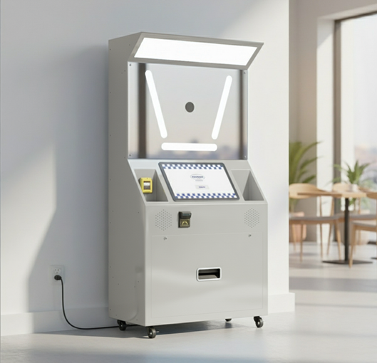 Grey Standard Angle photo booth inside a cafe